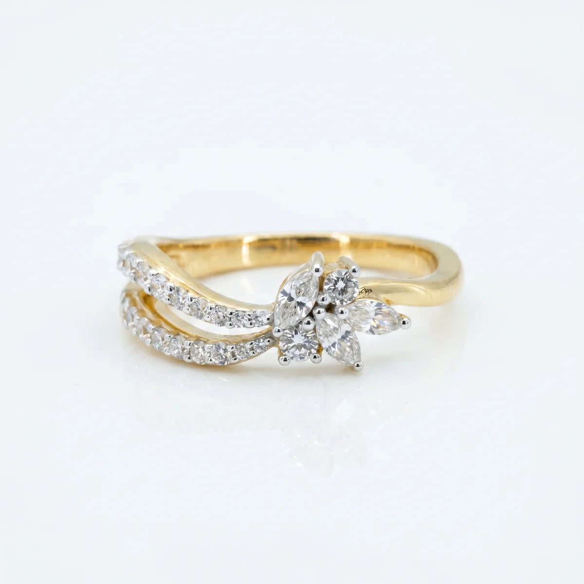 Floral Marquise Diamond Bypass Ring in 925 Sterling Silver