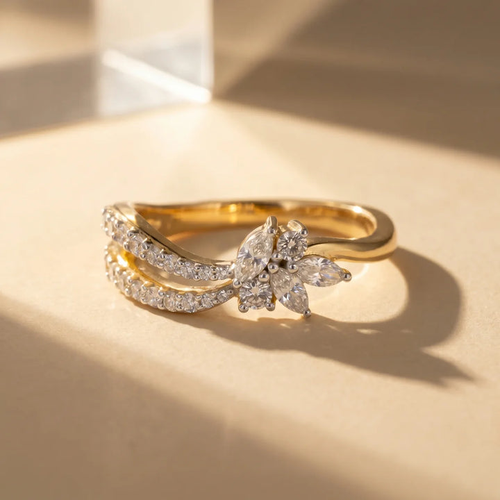 Floral Marquise Diamond Bypass Ring in 925 Sterling Silver