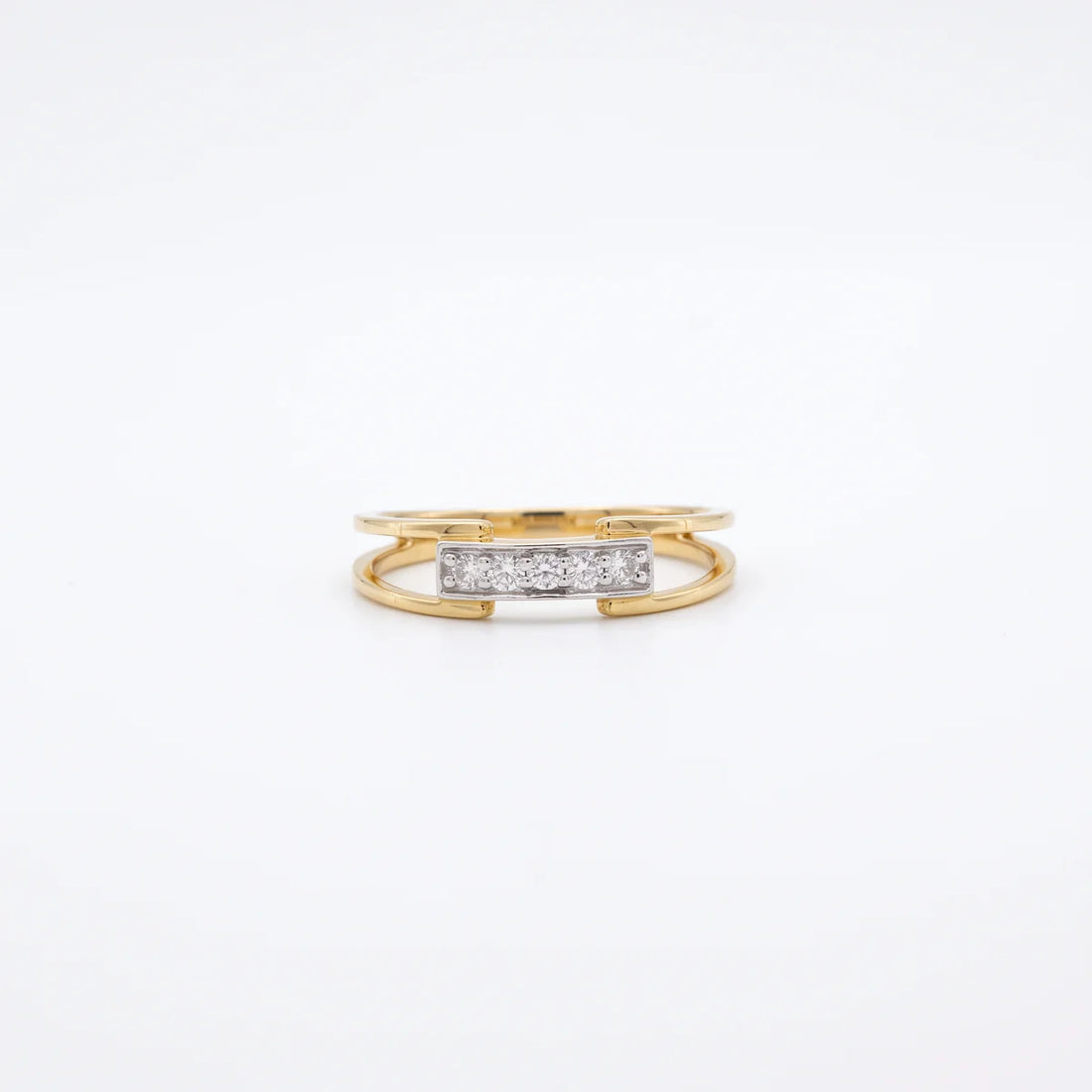 925 Sterling Silver Horizontal Diamond Bar Open Ring | Minimalist Stackable Statement Ring
