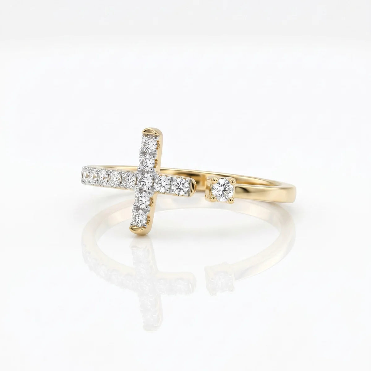 Elegant Cross Diamond Open Ring in 925 Sterling Silver | Minimalist Faith Promise Ring | Everyday Stackable Jewelry