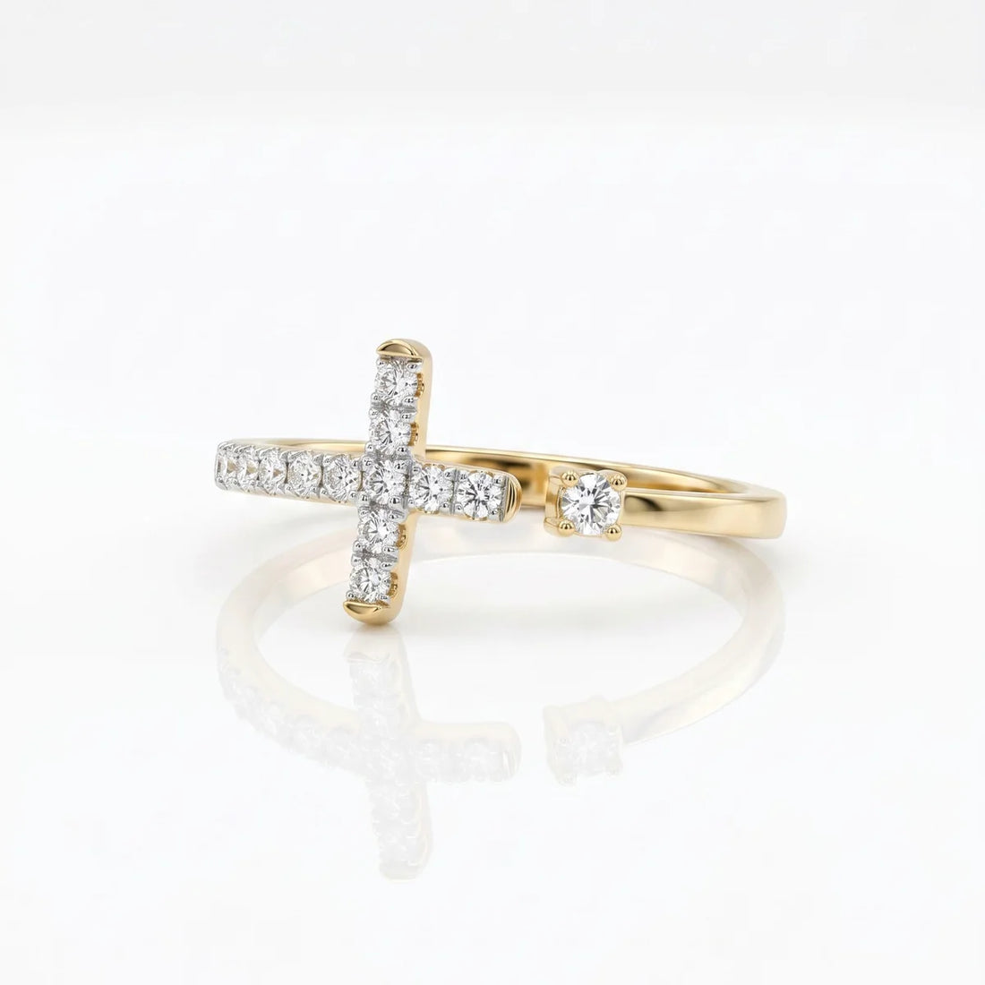 Elegant Cross Diamond Open Ring in 925 Sterling Silver | Minimalist Faith Promise Ring | Everyday Stackable Jewelry