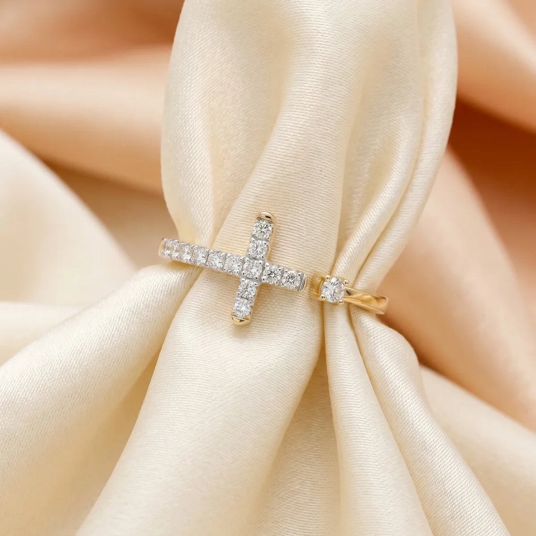 Elegant Cross Diamond Open Ring in 925 Sterling Silver | Minimalist Faith Promise Ring | Everyday Stackable Jewelry