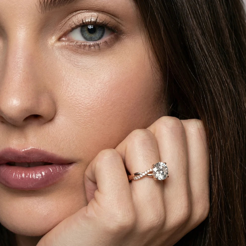 Twisted Side Stone Round Diamond Engagement Wedding Ring