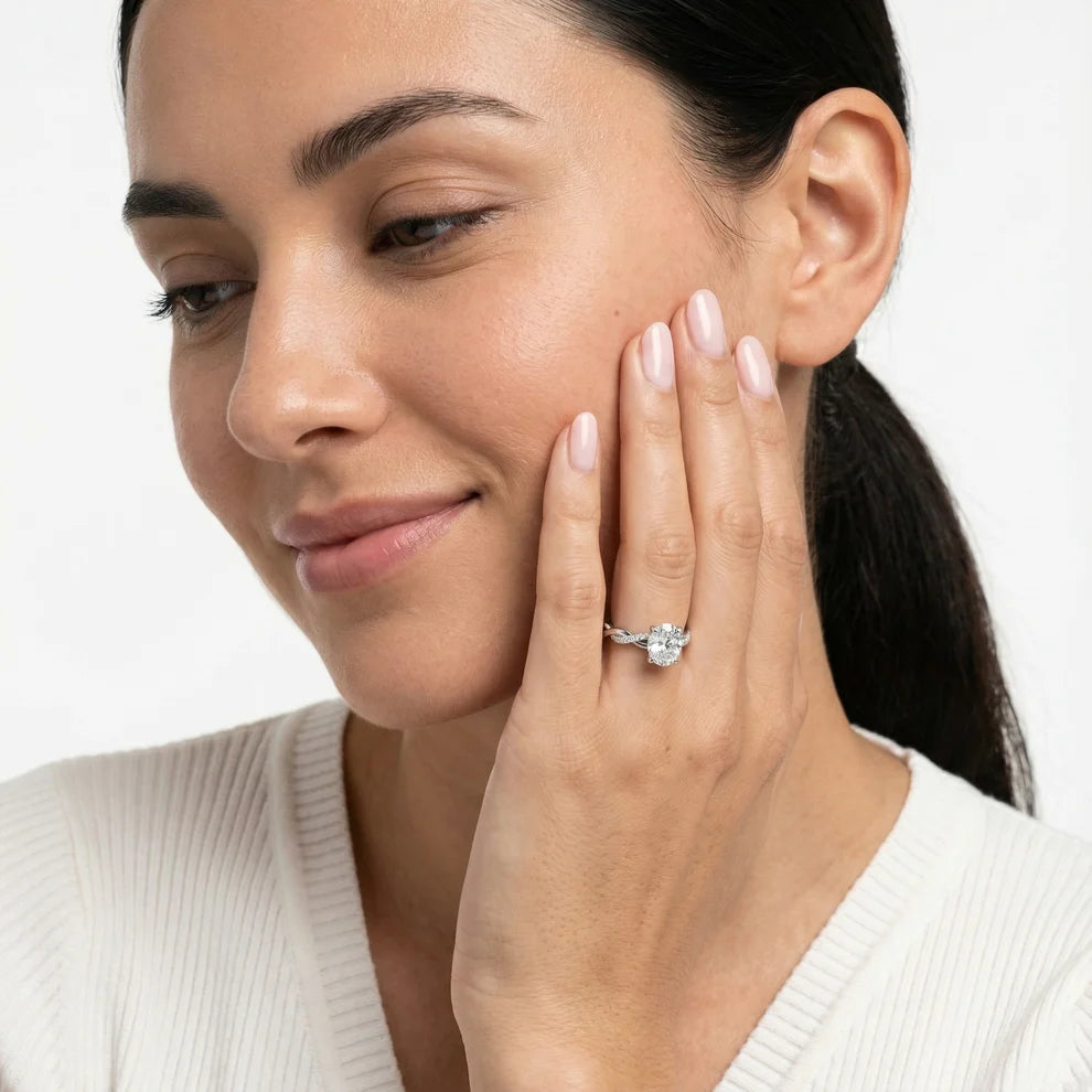 Twisted Side Stone Cushion Diamond Engagement & Wedding Ring