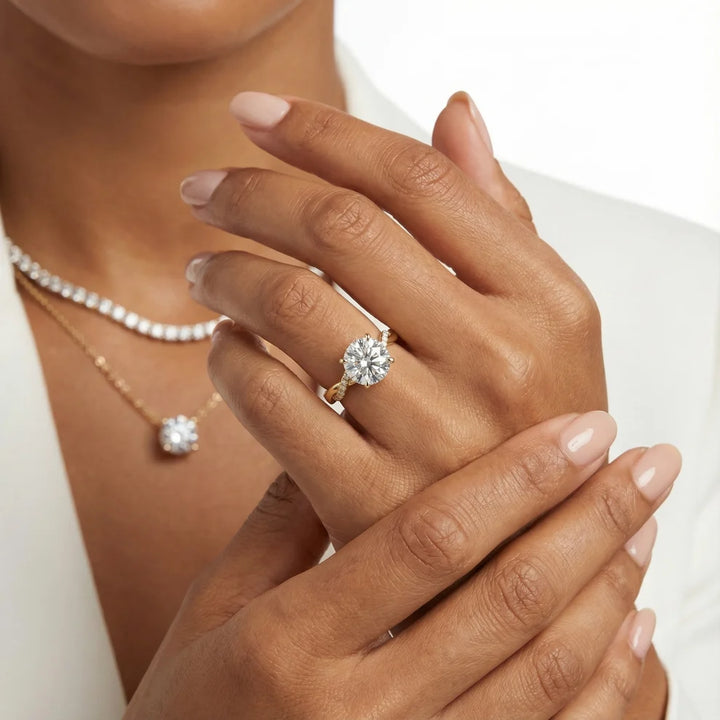 Twisted Side Stone Round Diamond Engagement Wedding Ring