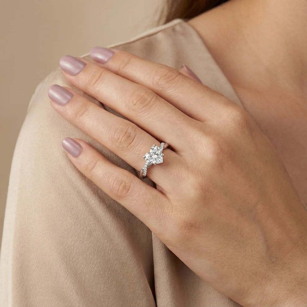 Twisted Side Stone Heart Diamond Engagement & Wedding Ring