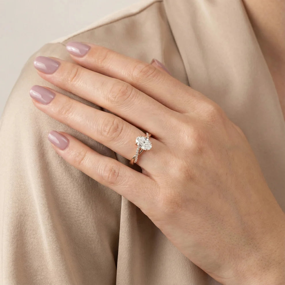 Twisted Side Stone Oval Diamond Engagement & Wedding  Ring in Yellow Gold