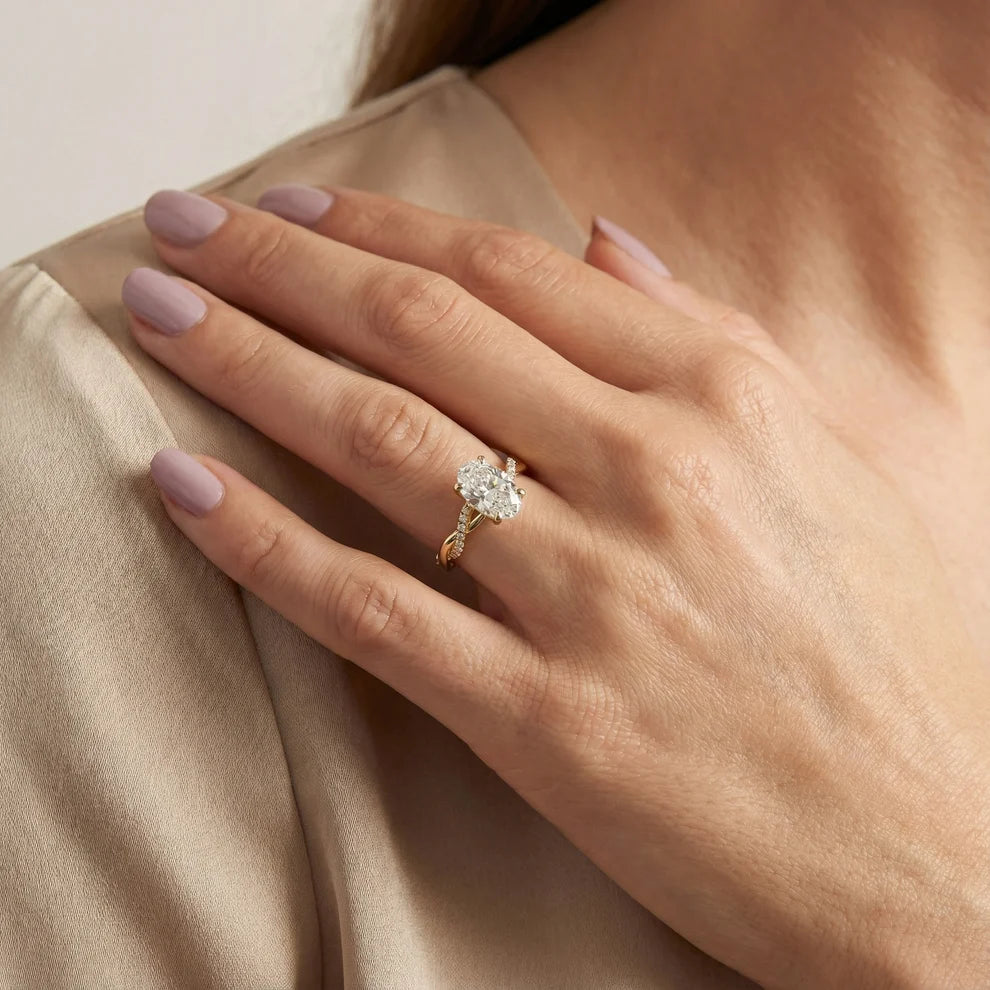 Twisted Side Stone Oval Diamond Engagement & Wedding  Ring in Yellow Gold