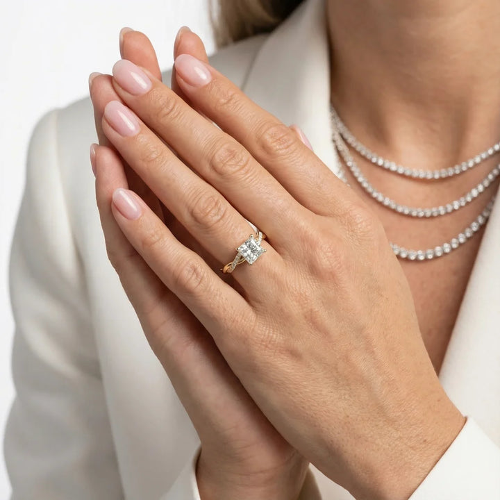 Twisted Side Stone Princess Diamond Engagement & Wedding Ring