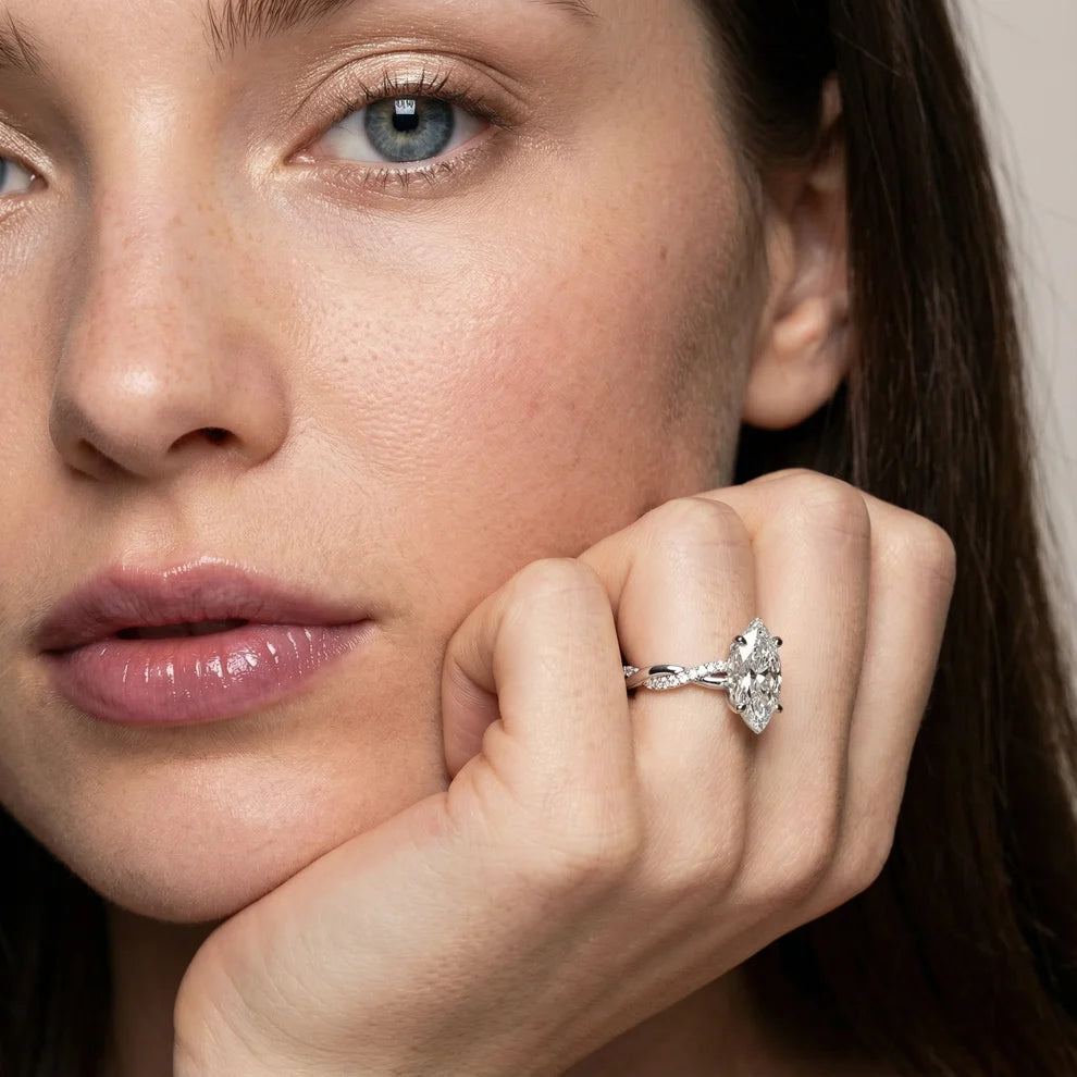 Twisted Side Stone Marquise Diamond Engagement & Wedding Ring