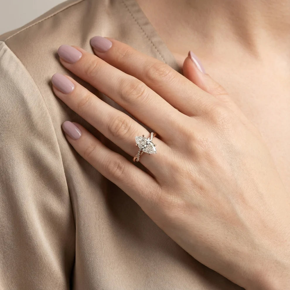 Twisted Side Stone Marquise Diamond Engagement & Wedding Ring