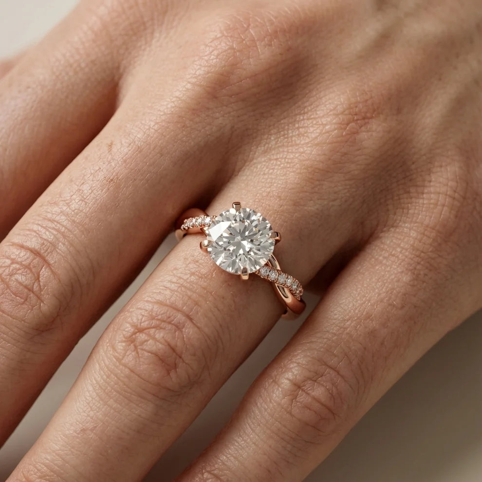 Twisted Side Stone Round Diamond Engagement Wedding Ring