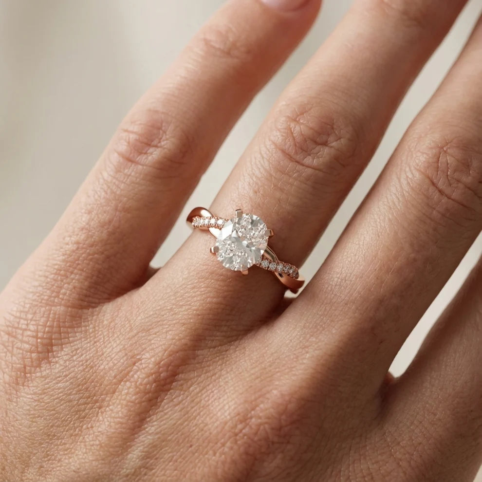 Twisted Side Stone Cushion Diamond Engagement & Wedding Ring