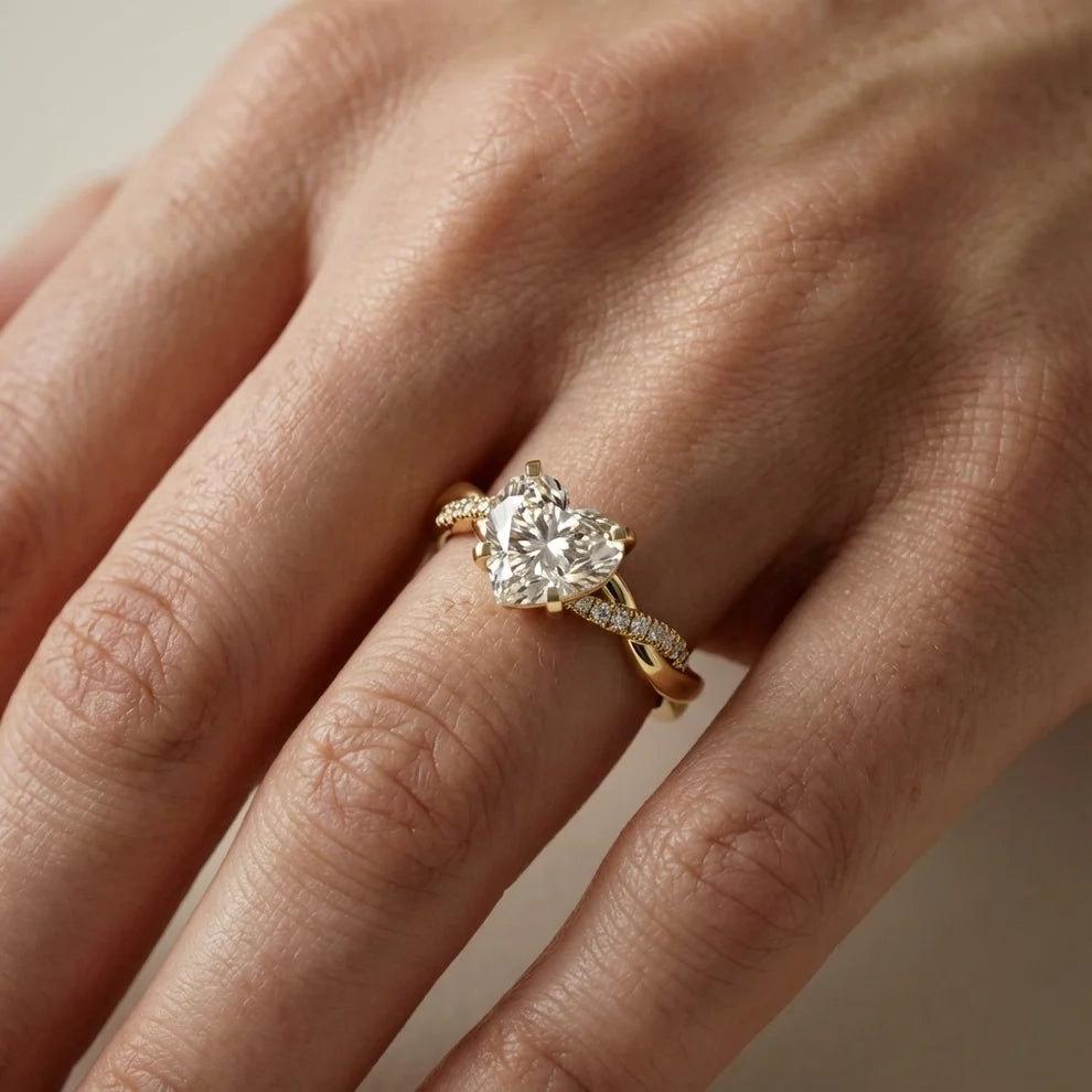 Twisted Side Stone Heart Diamond Engagement & Wedding Ring