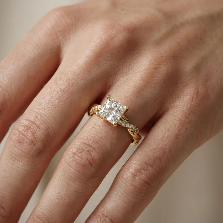Twisted Side Stone Princess Diamond Engagement & Wedding Ring
