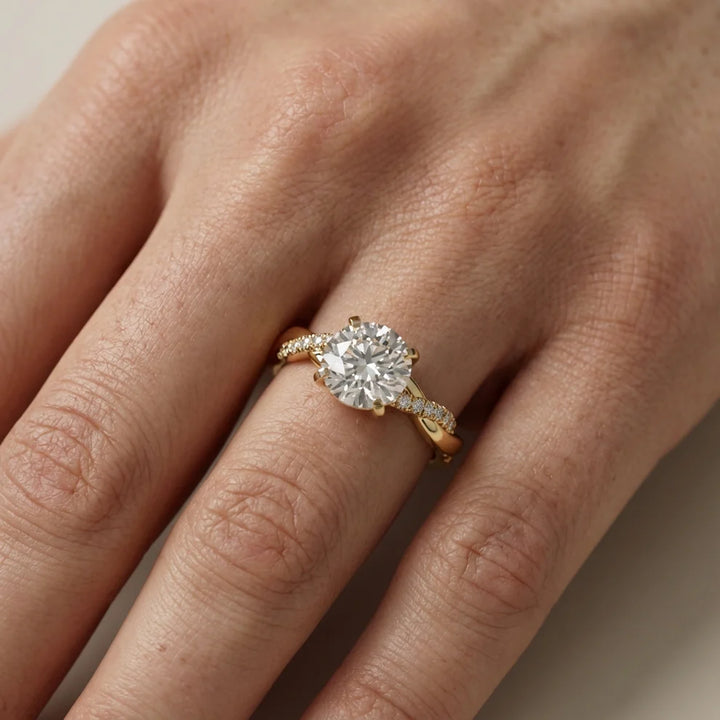 Twisted Side Stone Round Diamond Engagement Wedding Ring