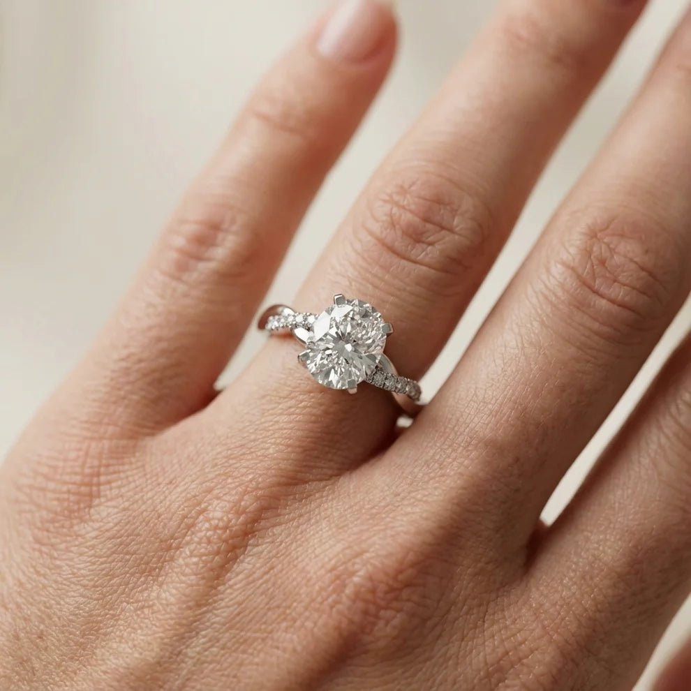 Twisted Side Stone Cushion Diamond Engagement & Wedding Ring