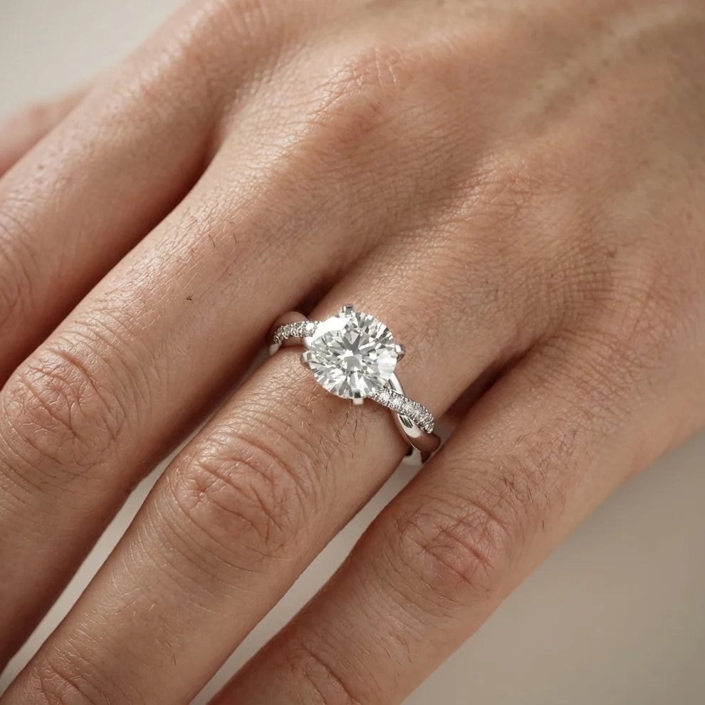 Twisted Side Stone Round Diamond Engagement Wedding Ring