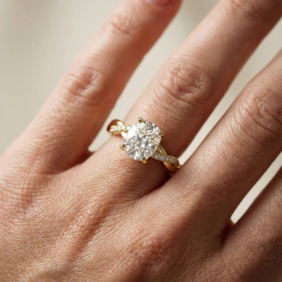 Twisted Side Stone Cushion Diamond Engagement & Wedding Ring
