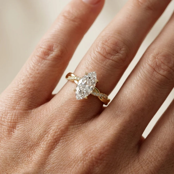 Twisted Side Stone Marquise Diamond Engagement & Wedding Ring