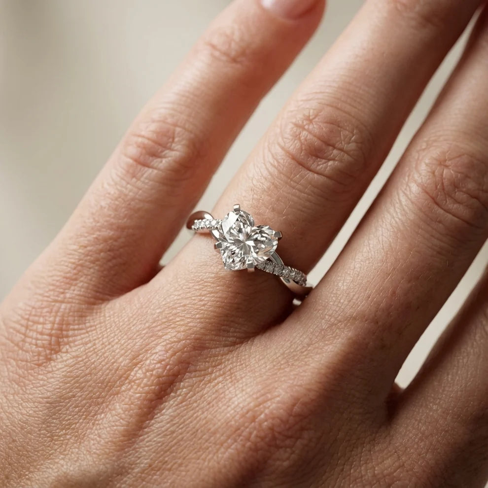 Twisted Side Stone Heart Diamond Engagement & Wedding Ring