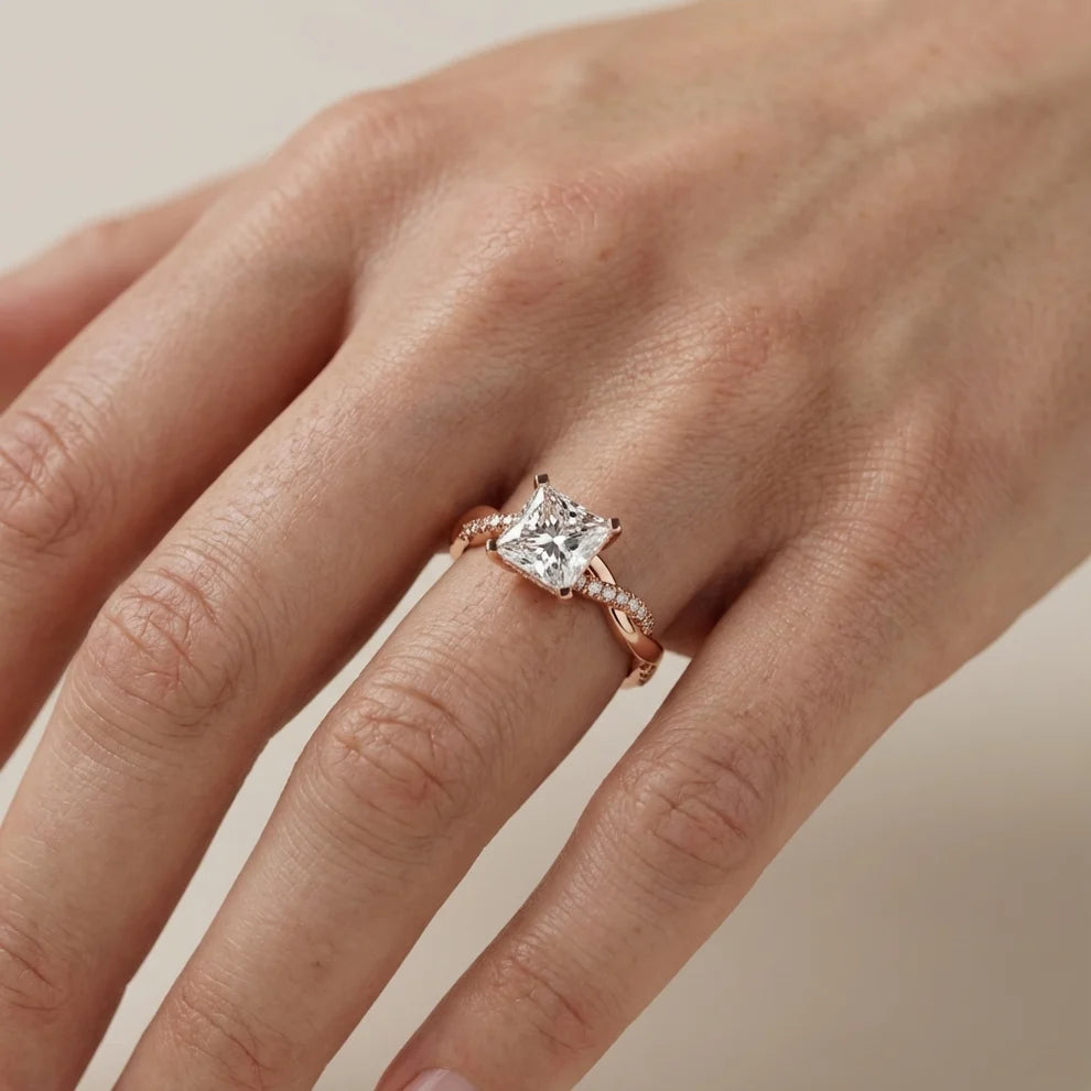 Twisted Side Stone Princess Diamond Engagement & Wedding Ring