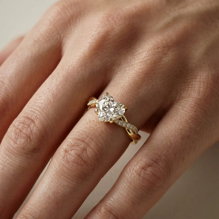 Twisted Side Stone Heart Diamond Engagement & Wedding Ring