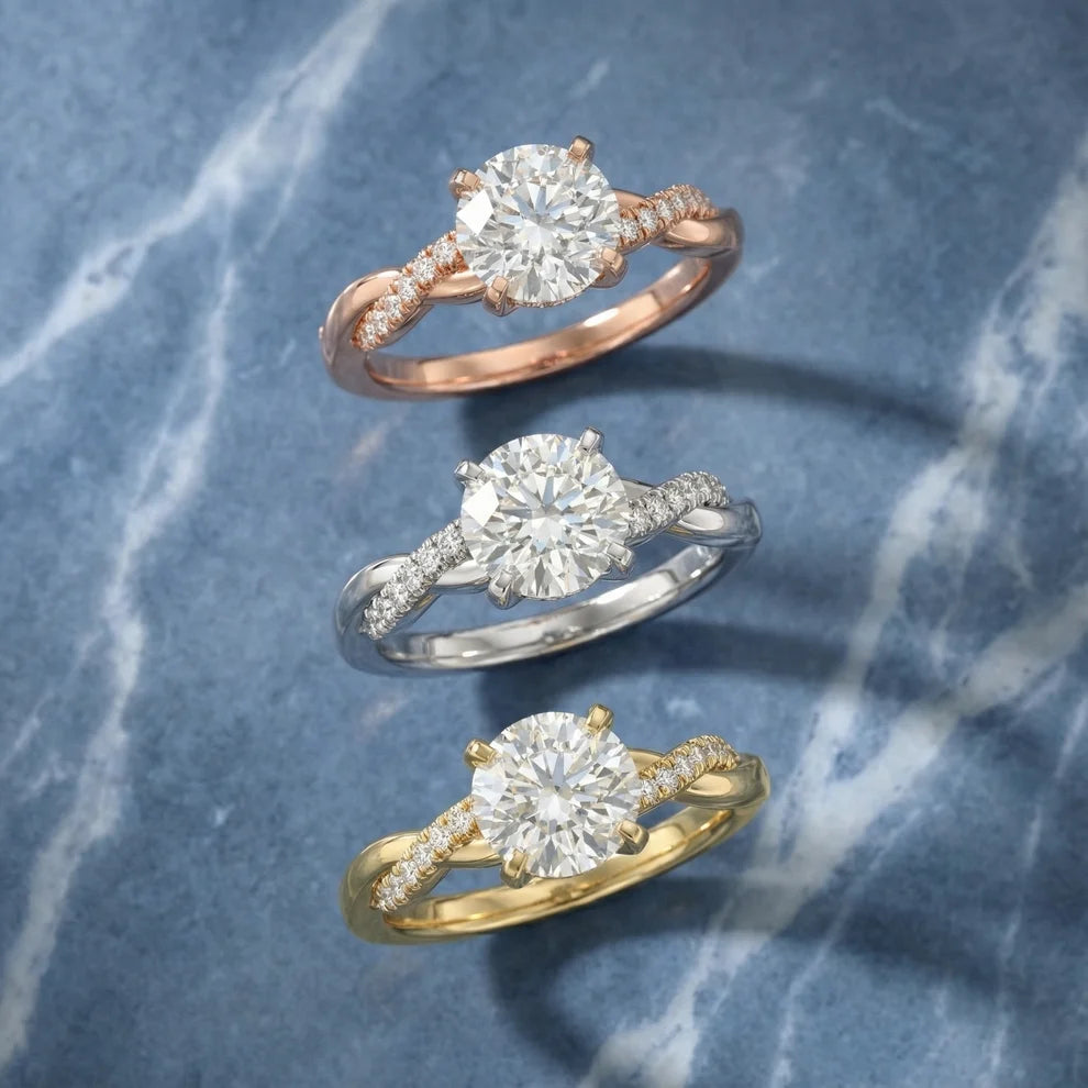 Twisted Side Stone Round Diamond Engagement Wedding Ring
