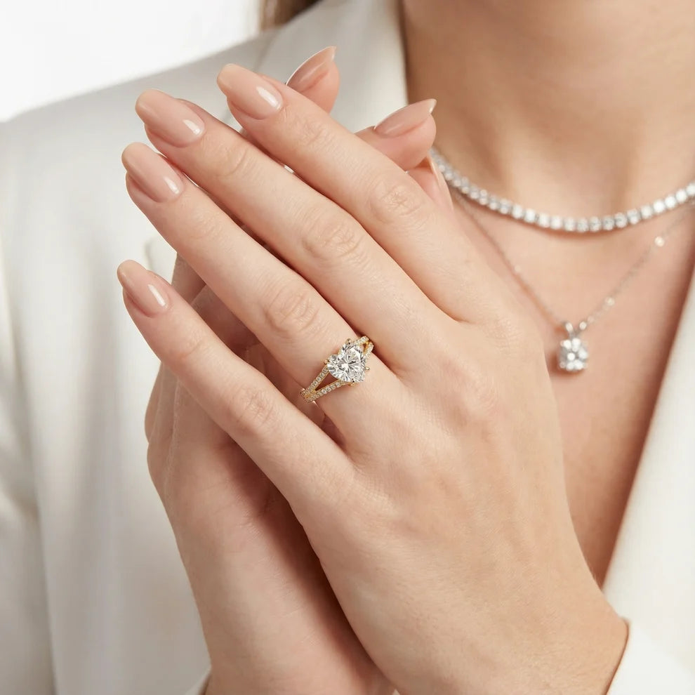Eternal Embrace Solitaire Heart Diamond Engagement & Wedding Ring