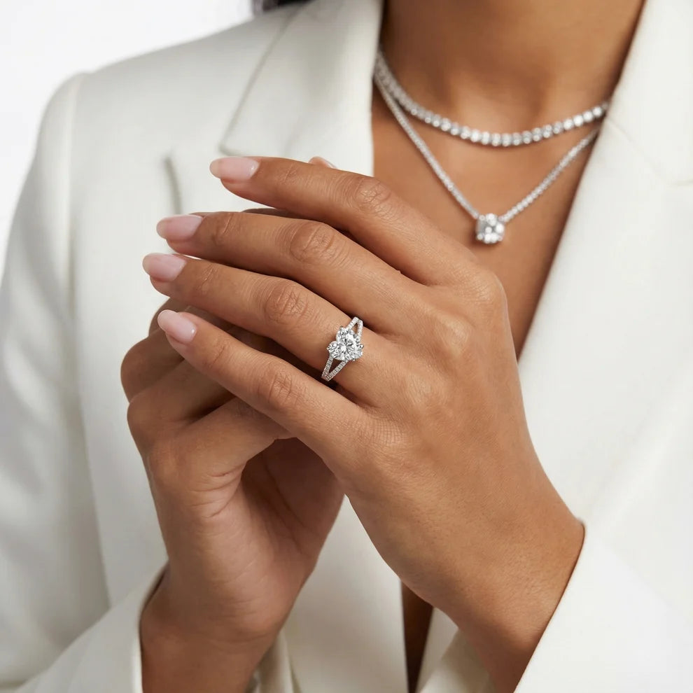 Eternal Embrace Solitaire Heart Diamond Engagement & Wedding Ring