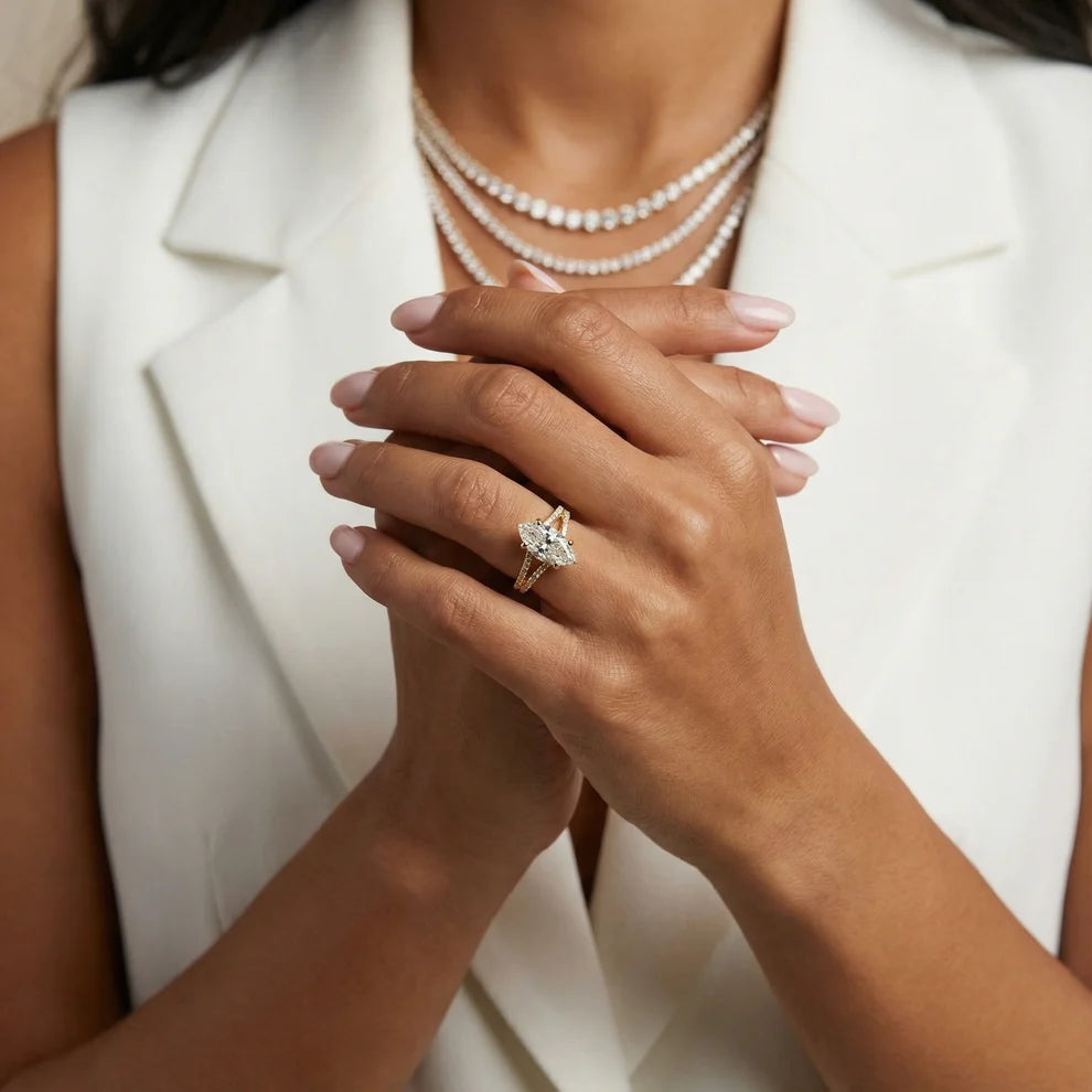 Eternal Embrace Solitaire Marquise Diamond Engagement & Wedding Ring