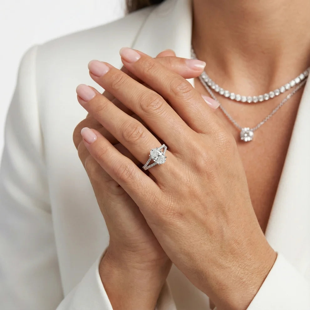 Eternal Embrace Solitaire Oval Diamond Engagement & Wedding Ring