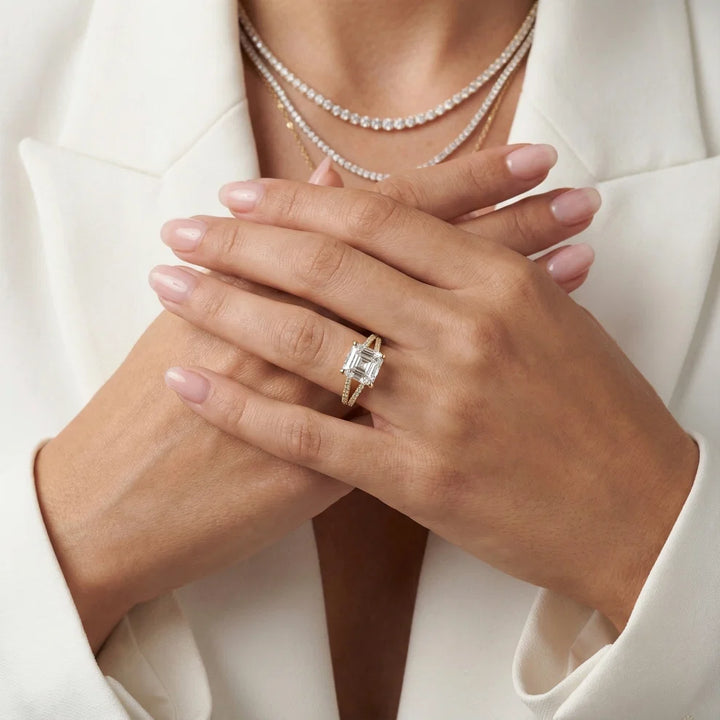 Eternal Embrace Solitaire Asscher Diamond Engagement & Wedding Ring