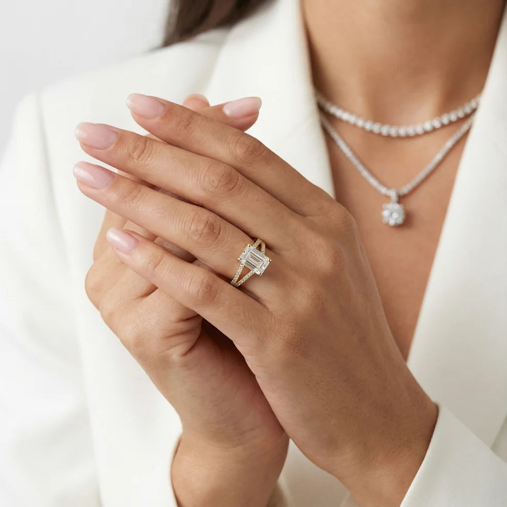 Eternal Embrace Solitaire Emerald Diamond Engagement & Wedding Ring