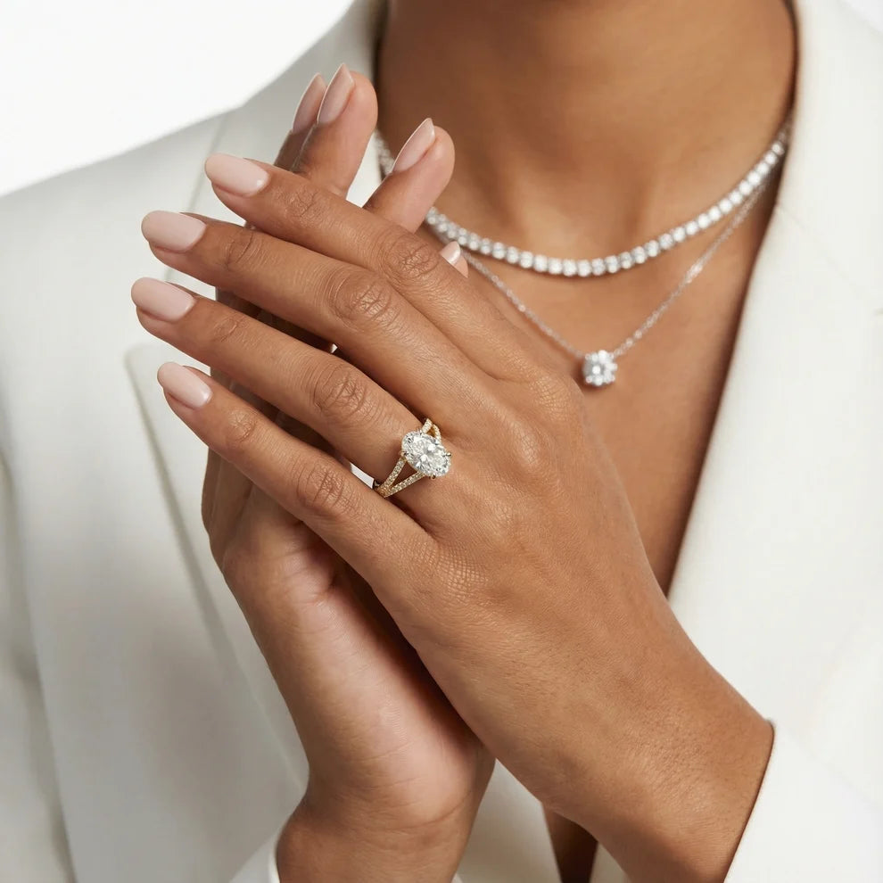 Eternal Embrace Solitaire Oval Diamond Engagement & Wedding Ring