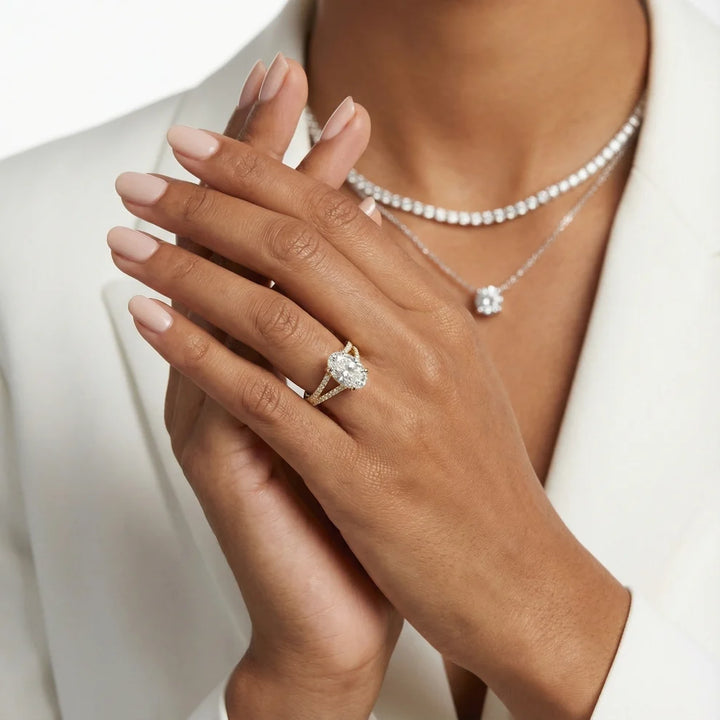 Eternal Embrace Solitaire Oval Diamond Engagement & Wedding Ring