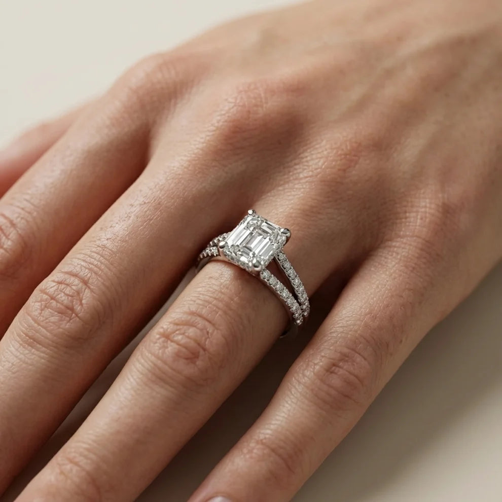 Eternal Embrace Solitaire Asscher Diamond Engagement & Wedding Ring