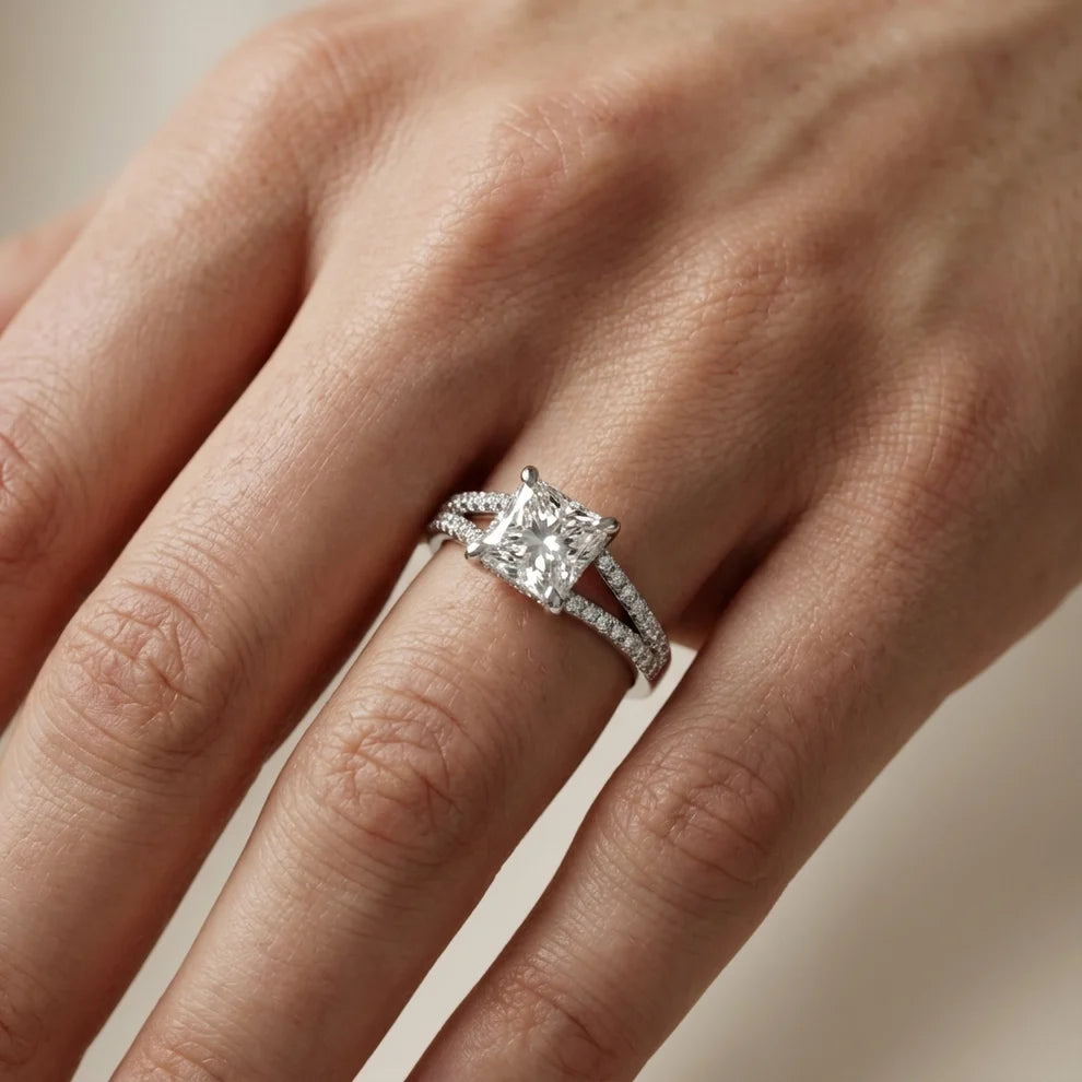 Eternal Embrace Solitaire Princess Diamond Engagement & Wedding Ring