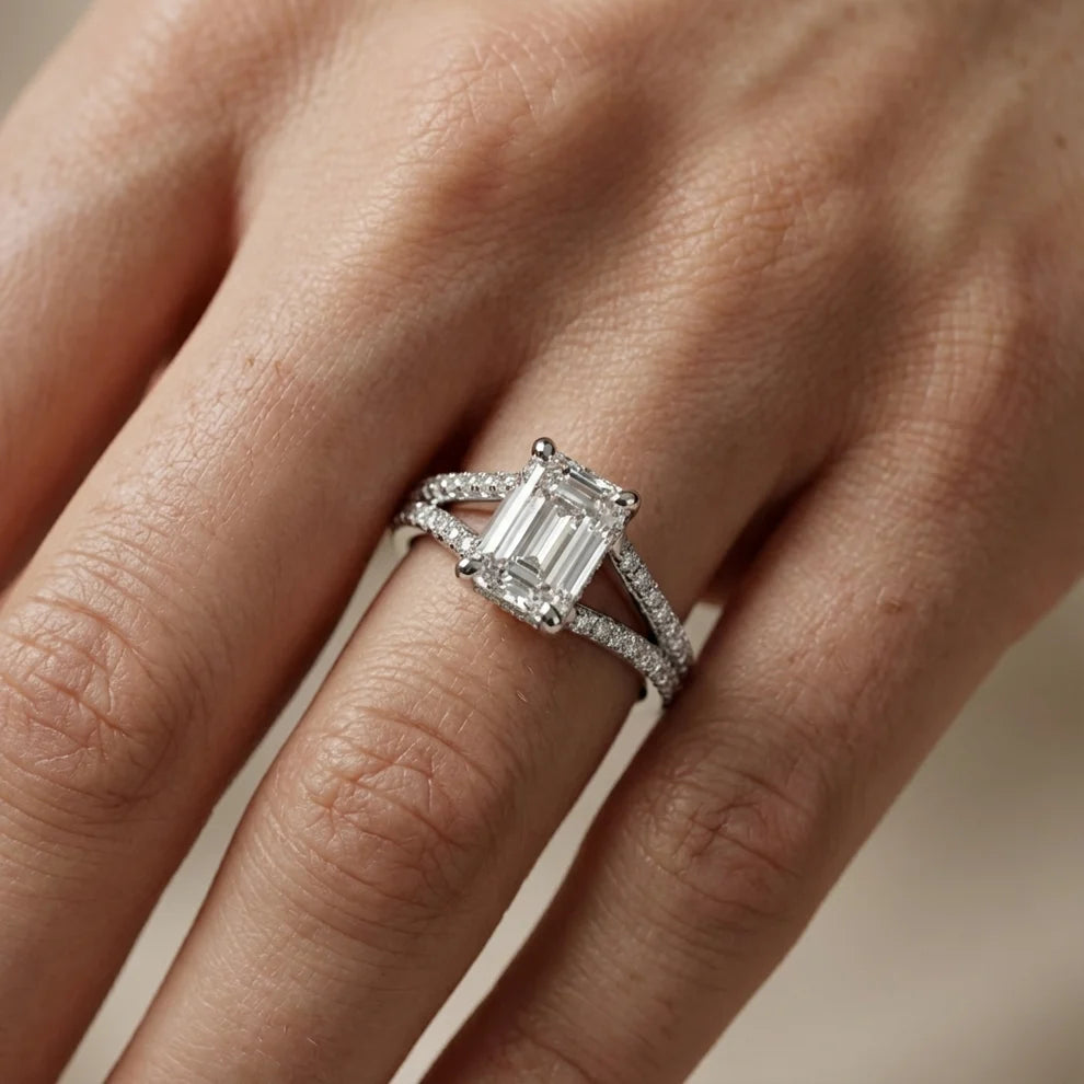 Eternal Embrace Solitaire Emerald Diamond Engagement & Wedding Ring