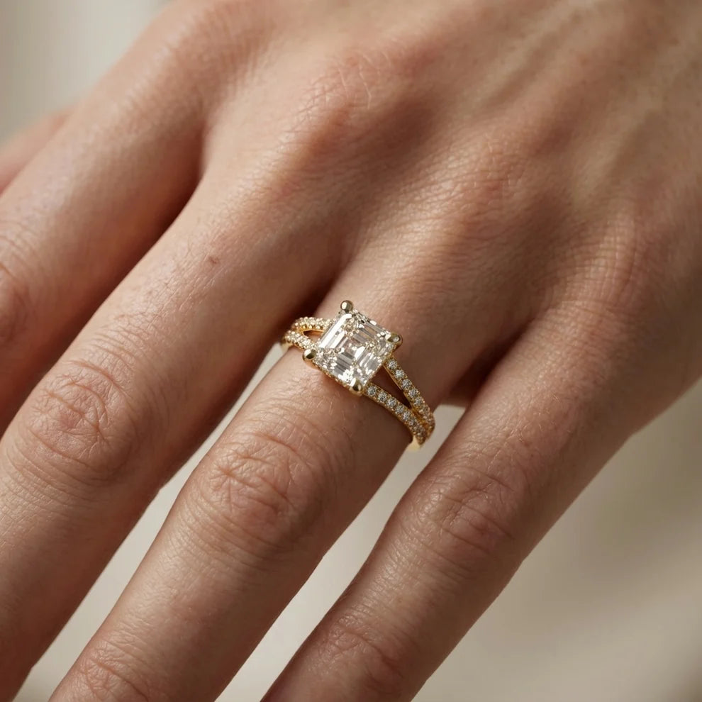 Eternal Embrace Solitaire Asscher Diamond Engagement & Wedding Ring