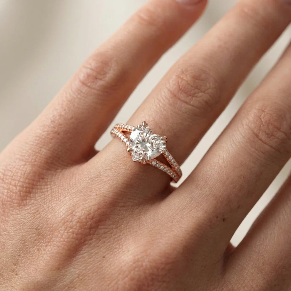 Eternal Embrace Solitaire Heart Diamond Engagement & Wedding Ring