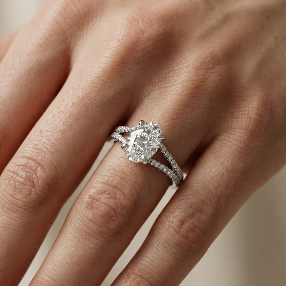 Eternal Embrace Solitaire Oval Diamond Engagement & Wedding Ring