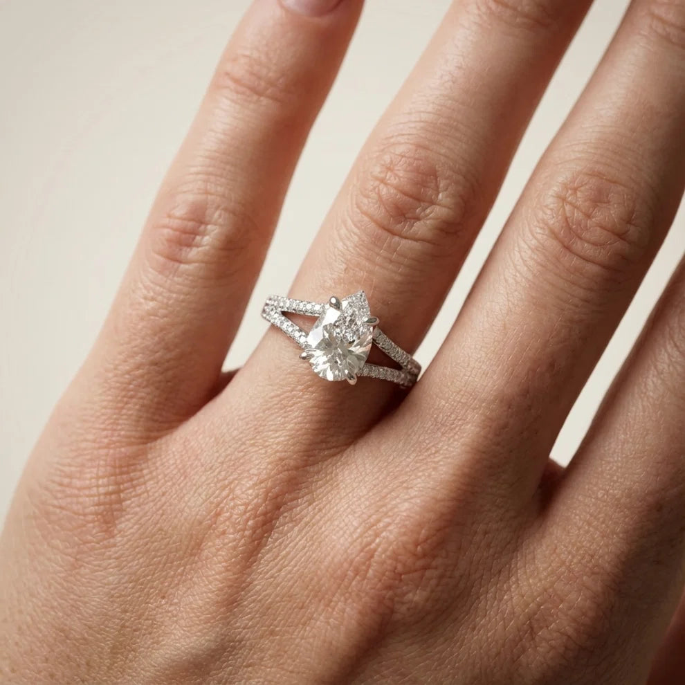 Eternal Embrace Solitaire Pear Diamond Engagement & Wedding Ring