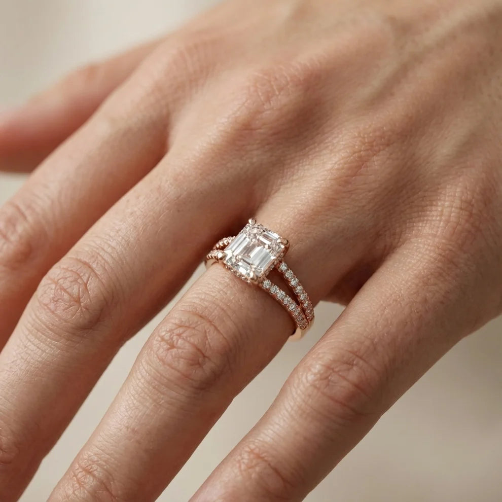 Eternal Embrace Solitaire Asscher Diamond Engagement & Wedding Ring