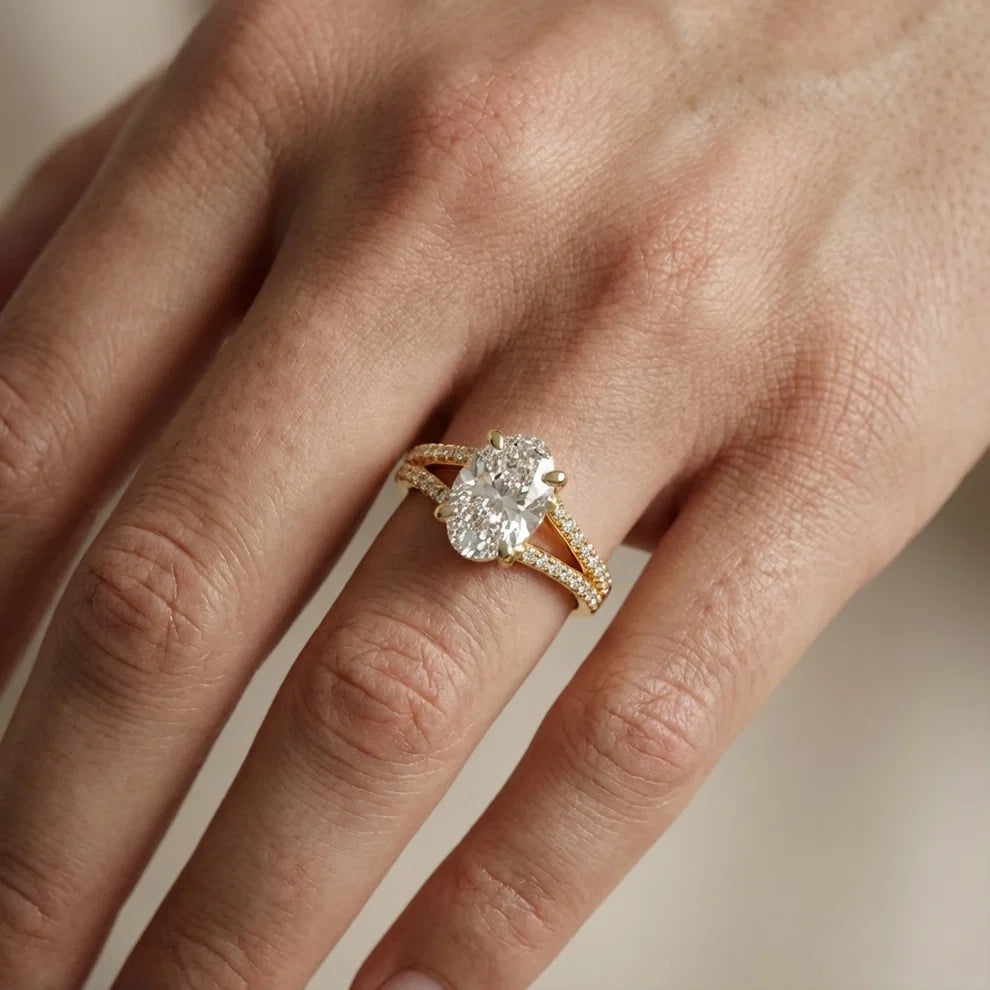 Eternal Embrace Solitaire Oval Diamond Engagement & Wedding Ring
