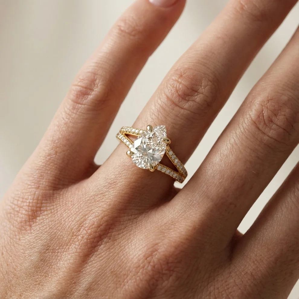 Eternal Embrace Solitaire Pear Diamond Engagement & Wedding Ring