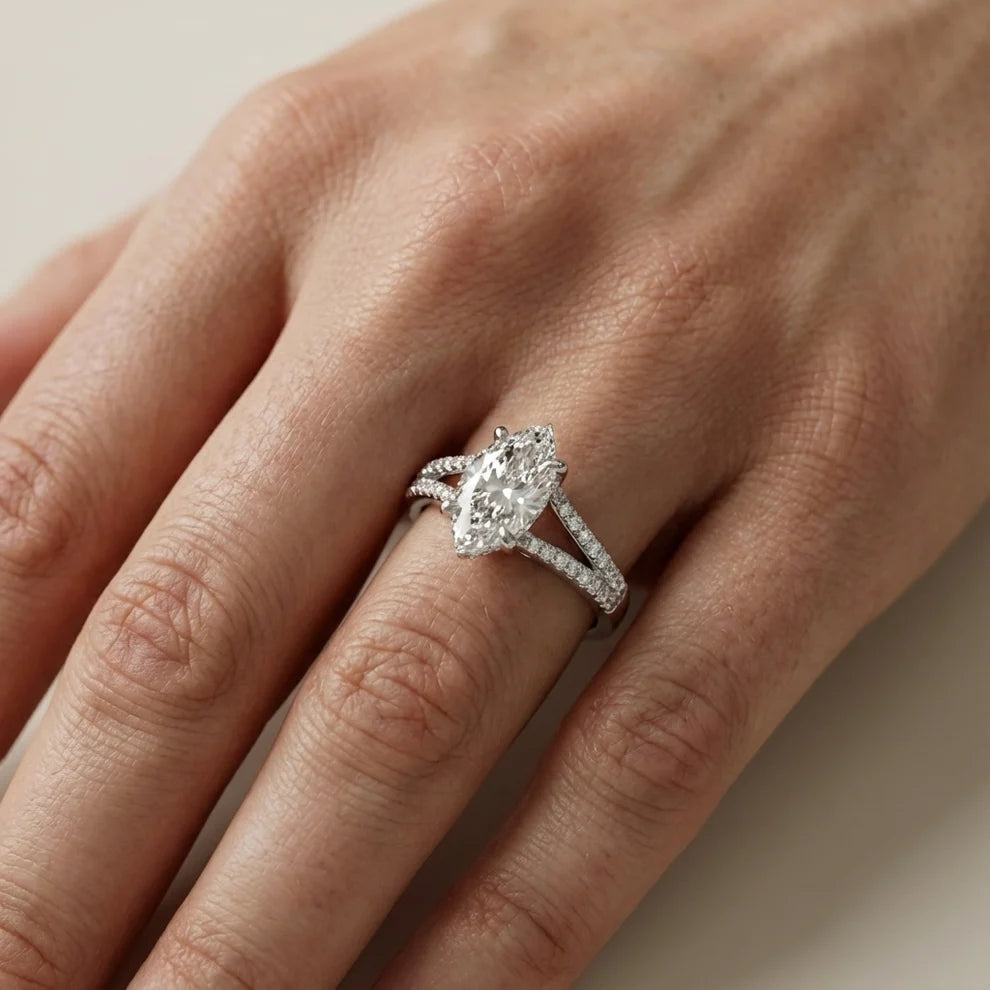 Eternal Embrace Solitaire Marquise Diamond Engagement & Wedding Ring