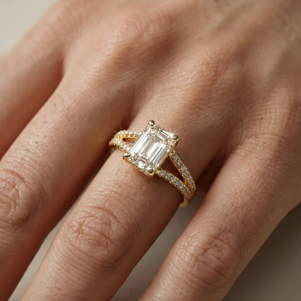 Emerald Diamond Engagement & Wedding Ring