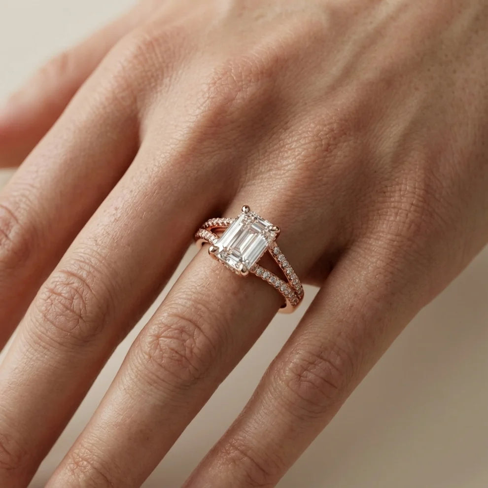 Eternal Embrace Solitaire Emerald Diamond Engagement & Wedding Ring