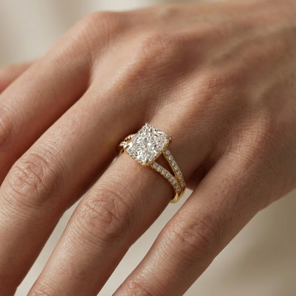 Eternal Embrace Solitaire Radiant Diamond Engagement & Wedding Ring